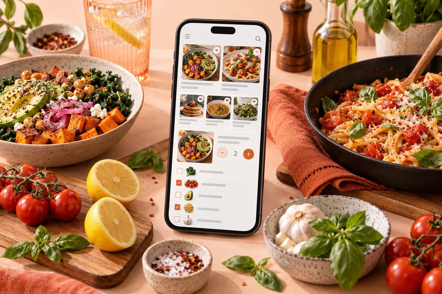 Generated food and mobile recipe planning image for Recivy.