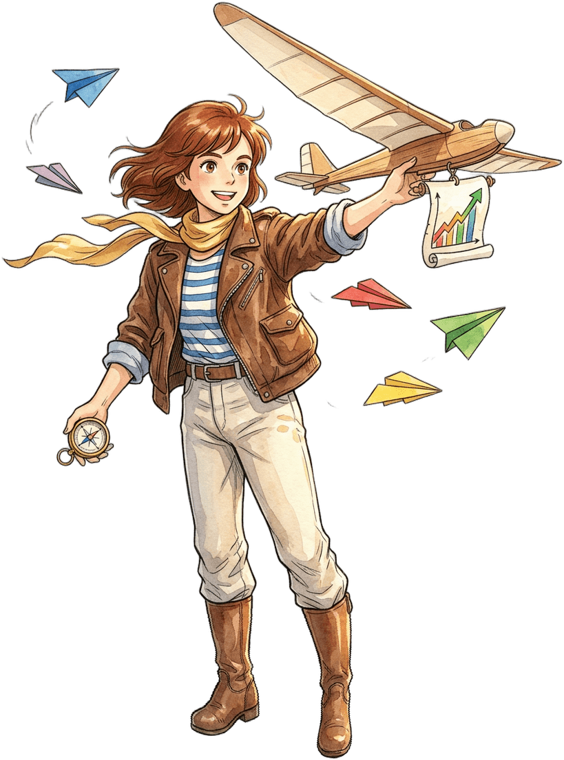 Studio Ghibli marketing strategist launching aerodynamic glider into the sky