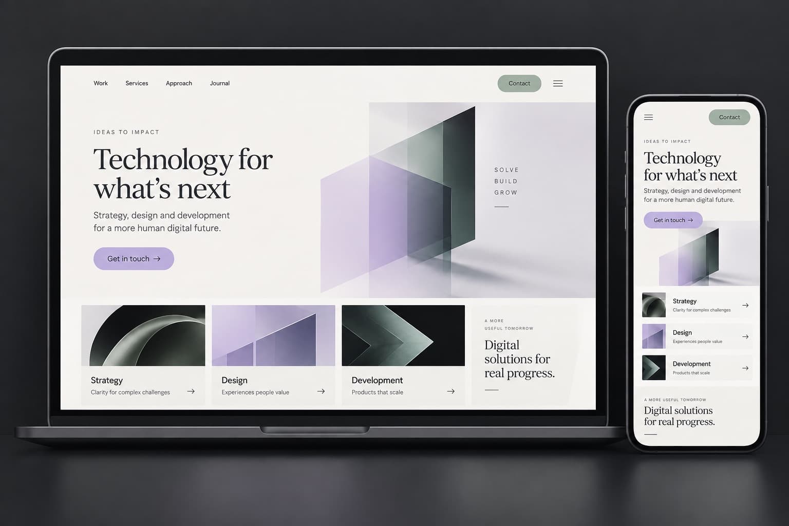 Illustration of a responsive website across desktop and mobile screens.